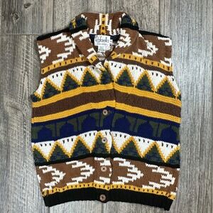 Rafaella Hand Knitted Vest Medium Aztec Southwestern Grandpa‎ Core Cardigan